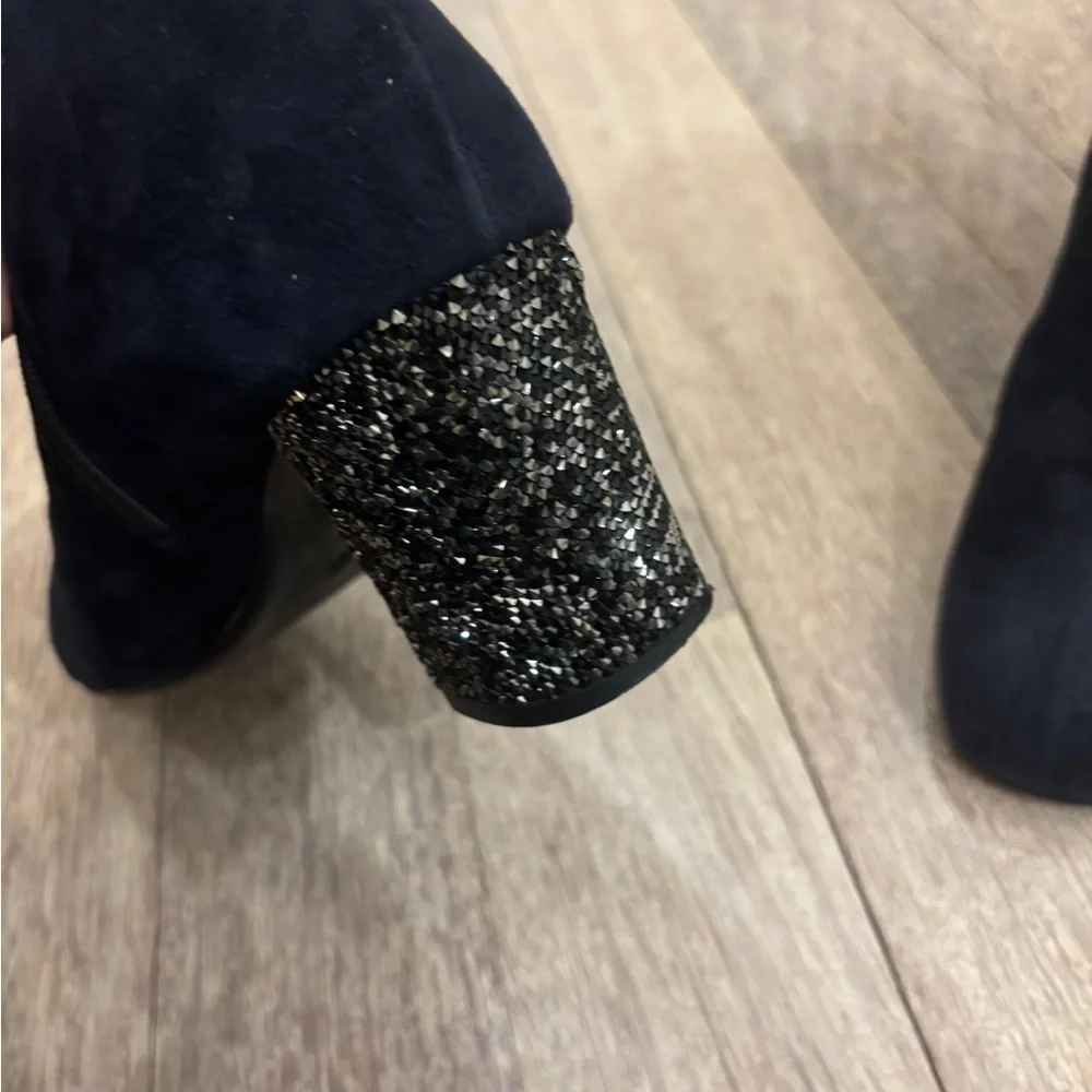 Chic Midnight Blue Ankle Boots with Sparkling Heel Size 41
